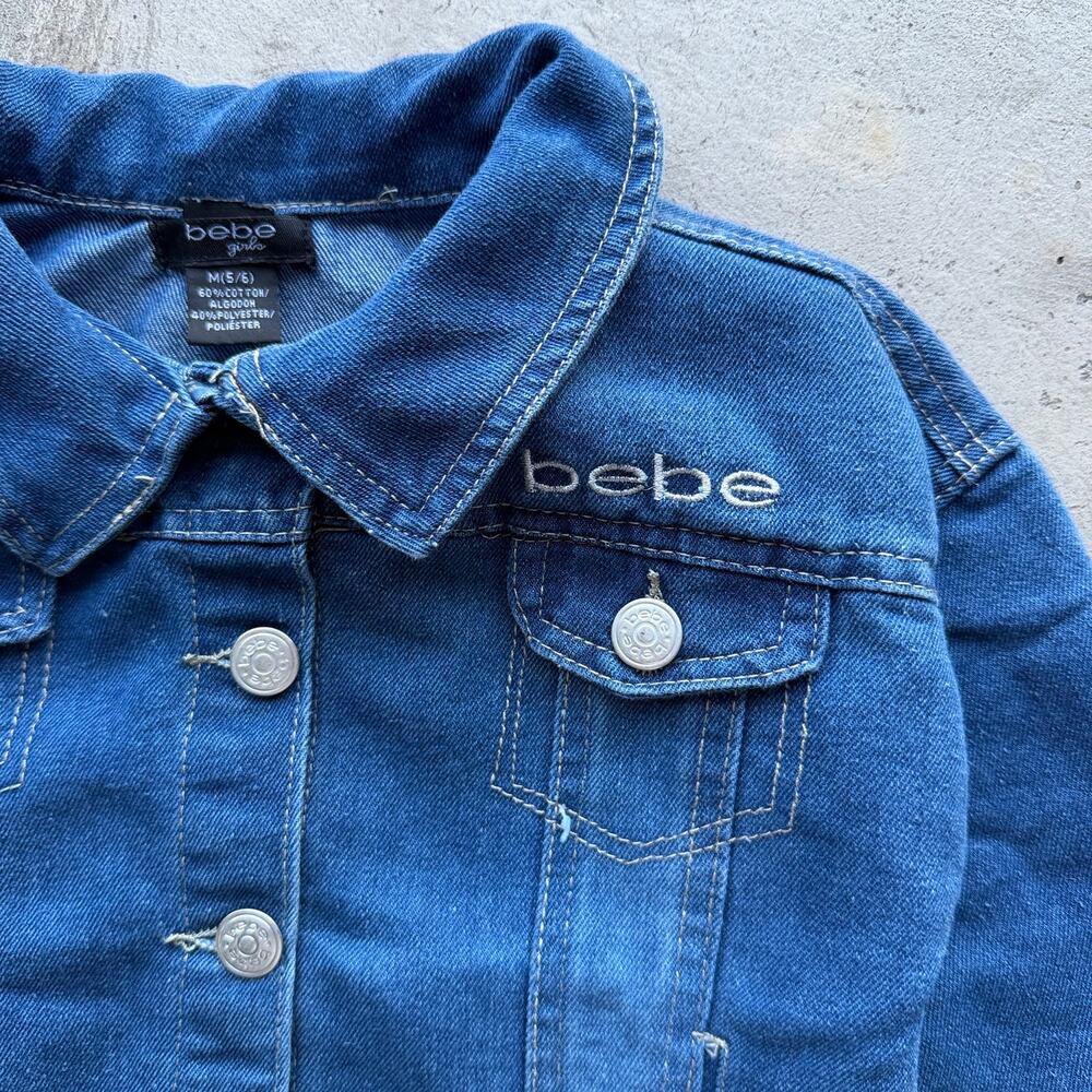 Vintage Y2K Bebe Girls Cropped Denim Jean Jacket Size 5/6 Medium
